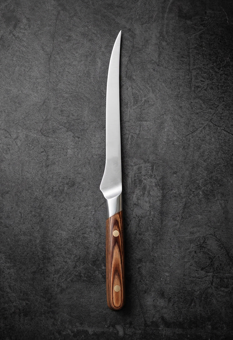 Handmade high carbon steel boning knife with slim blade and wood handle – JW Steel Crafts custom professional boning knife collection