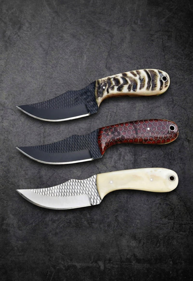 Handmade cowboy knives with Damascus steel blades, stag horn and bone handles – JW Steel Crafts custom Western cowboy knife collection