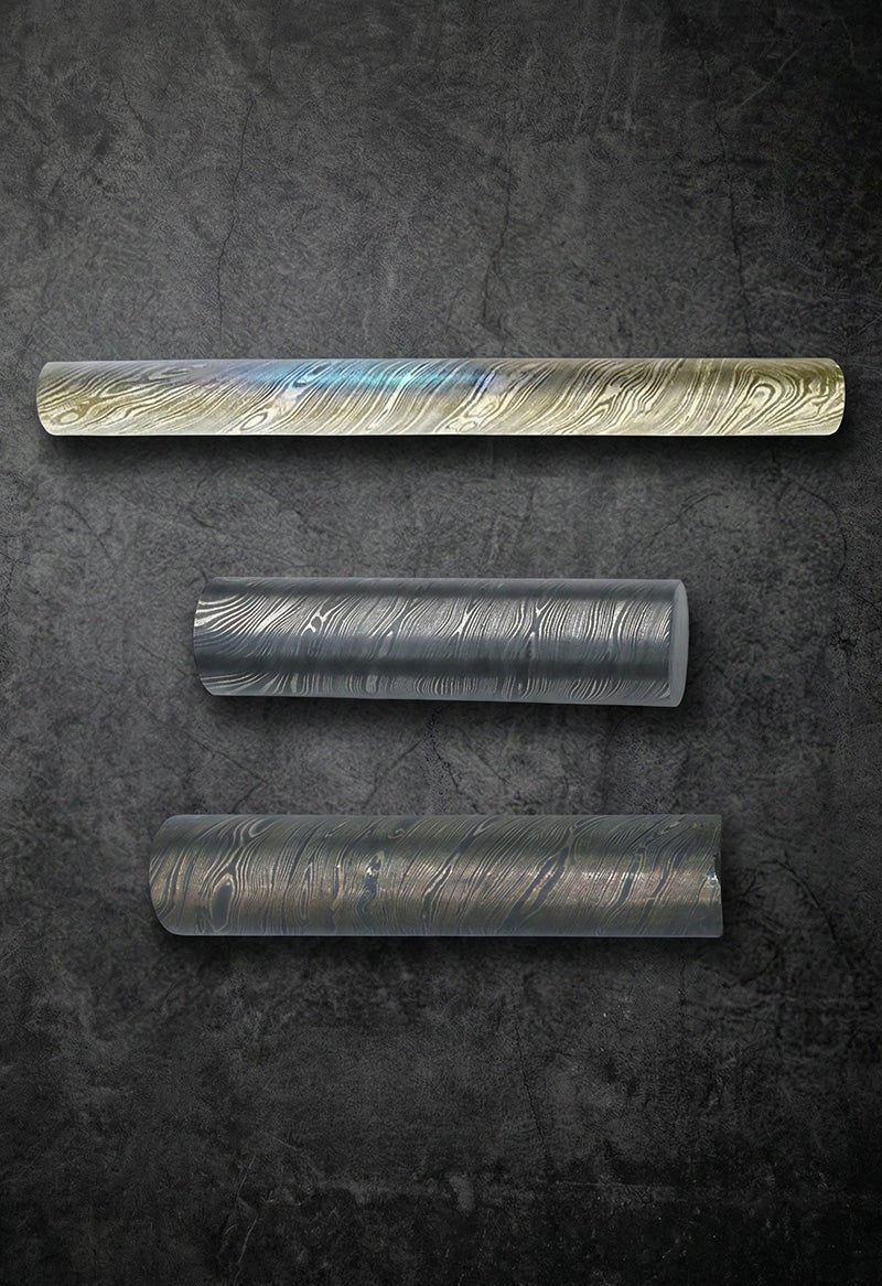 Handmade Damascus steel rods and handle pins in twist and ladder patterns for knife making – JW Steel Crafts custom Damascus steel rod handle material supply