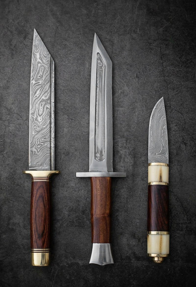Handmade Damascus steel Viking Seax knives with wood and brass guard handles – JW Steel Crafts custom medieval Norse Seax knife historical replica collection