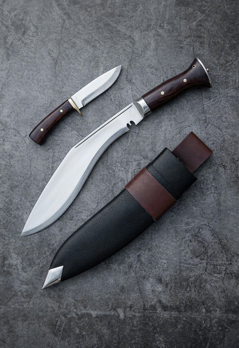 Handmade stainless steel Kukri knife with wood handle and black leather sheath – JW Steel Crafts custom Gurkha Kukri survival knife collection