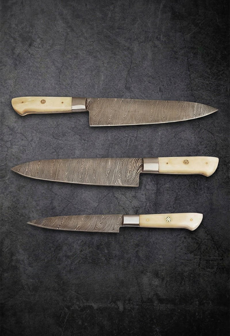 Handmade Nakiri vegetable knife set with high carbon steel blades and bone handles – JW Steel Crafts custom Japanese Nakiri kitchen knife collection