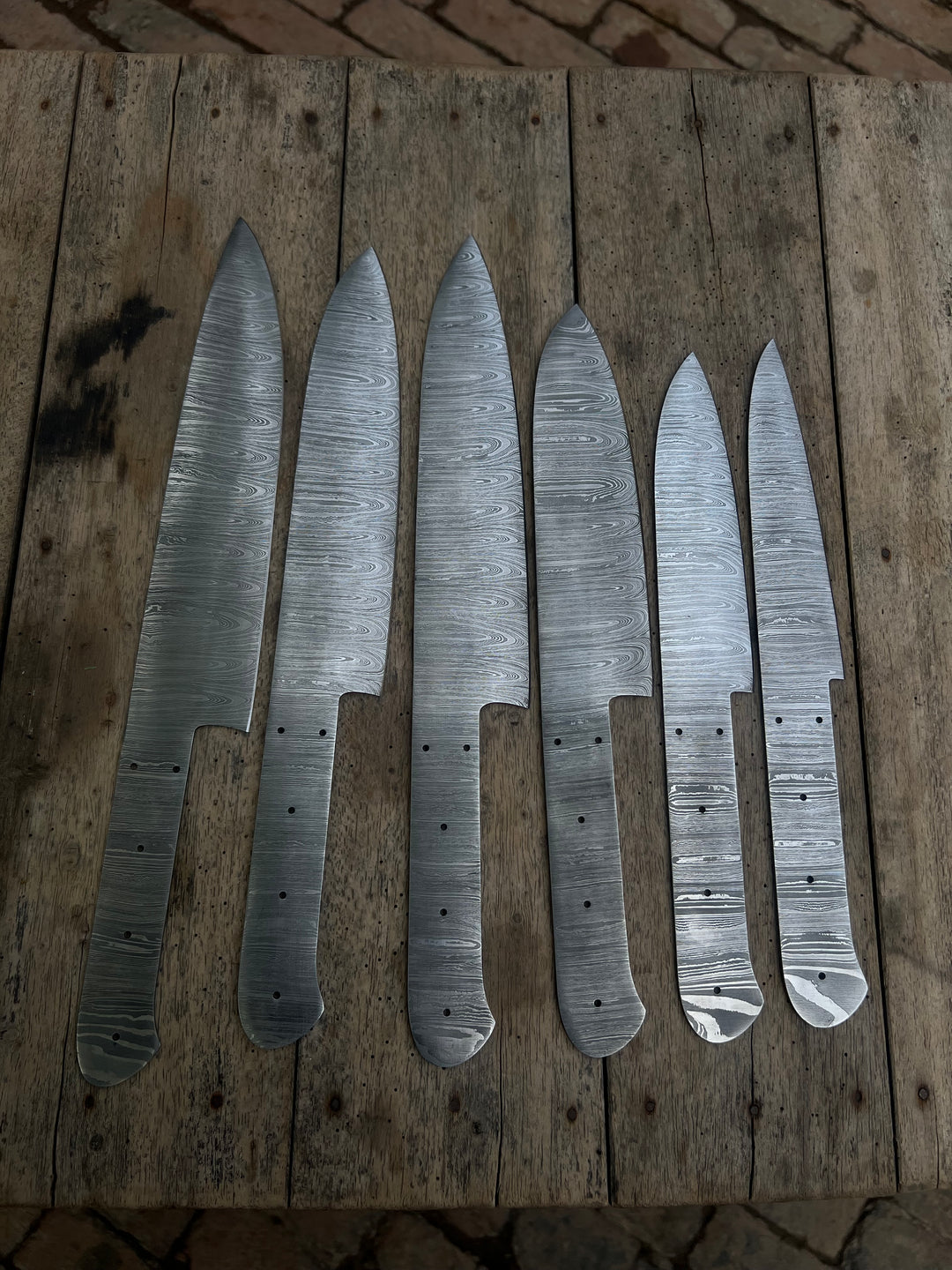 6-Piece Handmade Damascus Chef Knife Blank Set, Forged Steel Blades, Custom Knife Making Supply