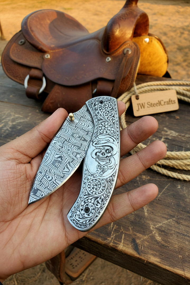Obsidian Mosaic Folder Knife 8" Handmade Damascus Liner Lock