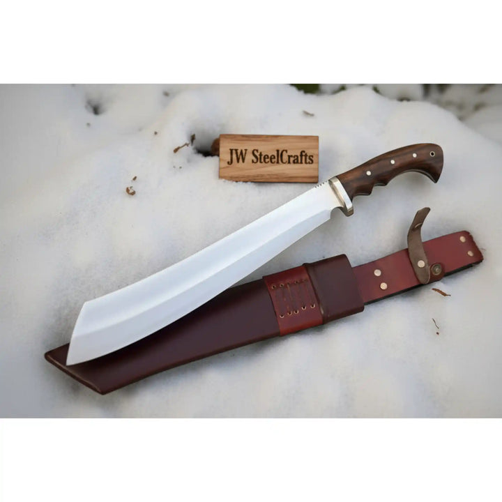 Handmade Survival Bowie Knife Carbon Steel Blade with Wooden Handle &amp; Leather Sheath
