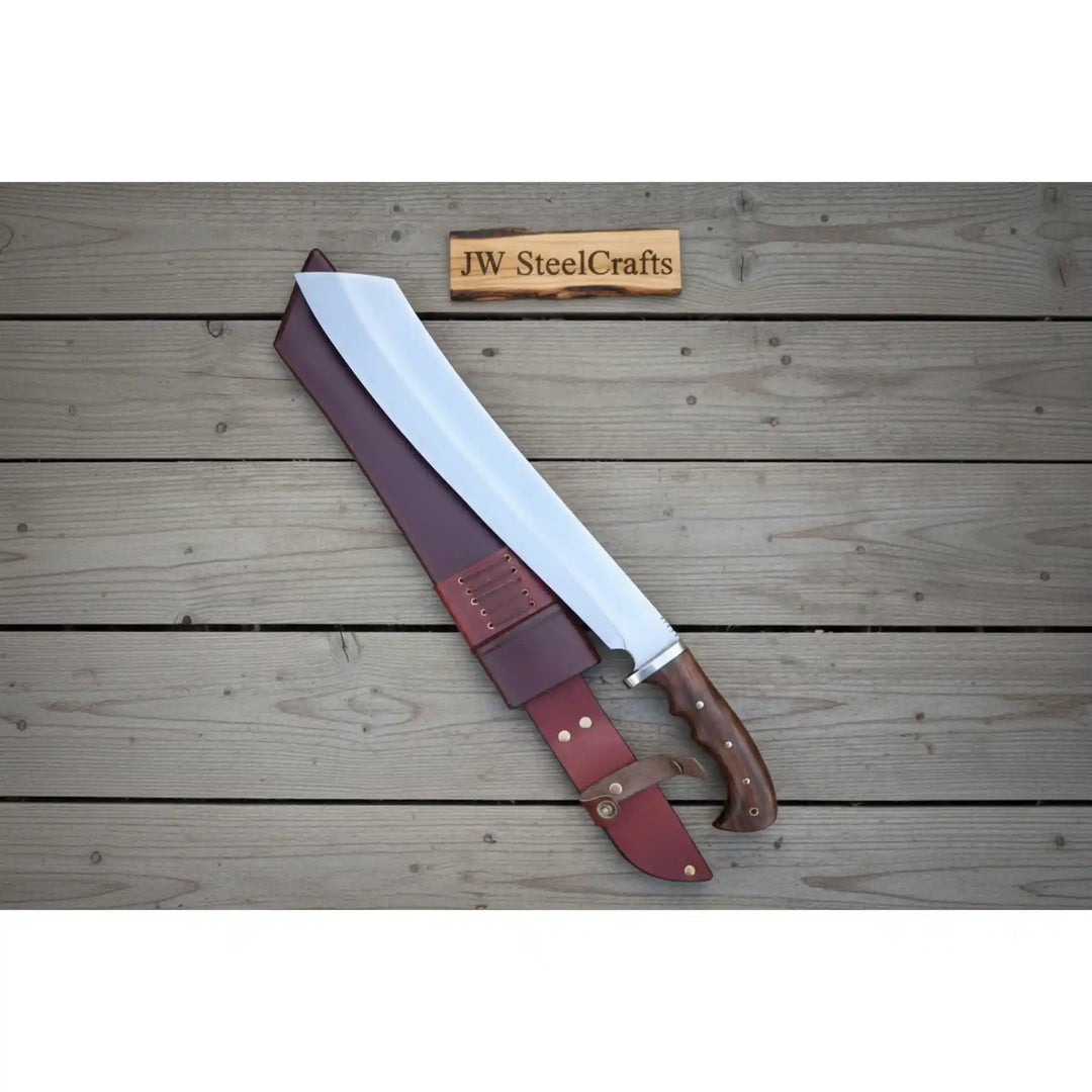 Handmade Survival Bowie Knife Carbon Steel Blade with Wooden Handle &amp; Leather Sheath