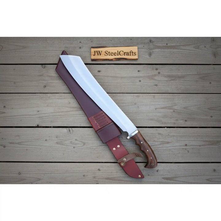Handmade Survival Bowie Knife Carbon Steel Blade with Wooden Handle &amp; Leather Sheath