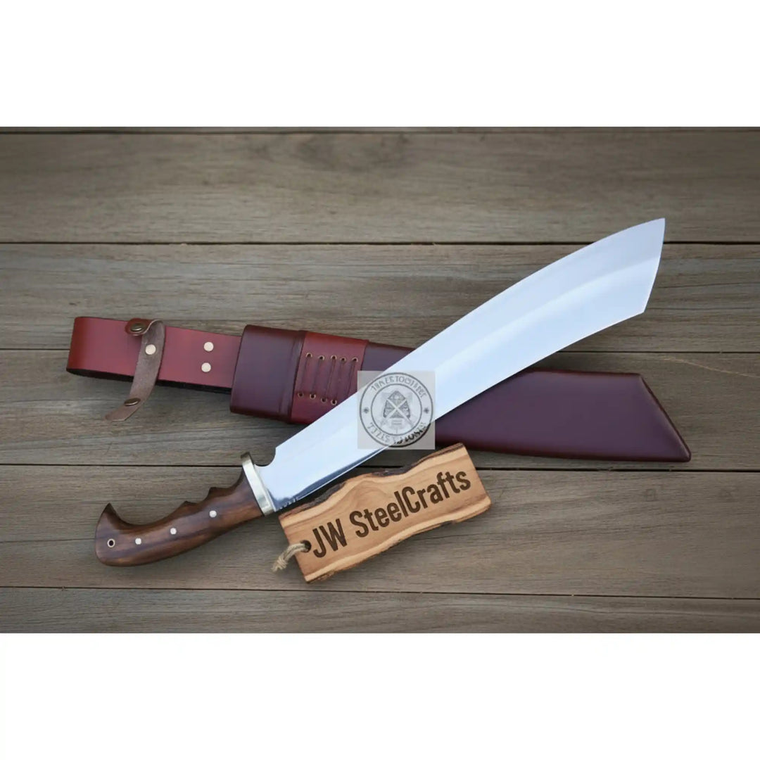 Handmade Survival Bowie Knife Carbon Steel Blade with Wooden Handle &amp; Leather Sheath