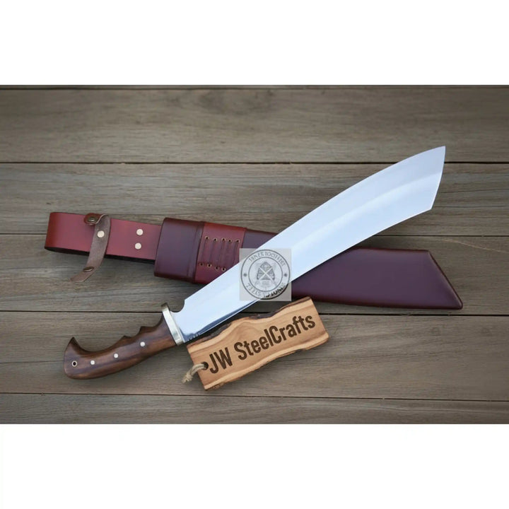Handmade Survival Bowie Knife Carbon Steel Blade with Wooden Handle &amp; Leather Sheath