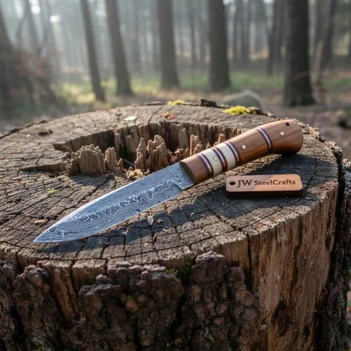 10 Inch Damascus Steel Hunting Knife with Stacked Wood Handle | JW SteelCrafts handmade Skinner Knife by JW SteelCrafts