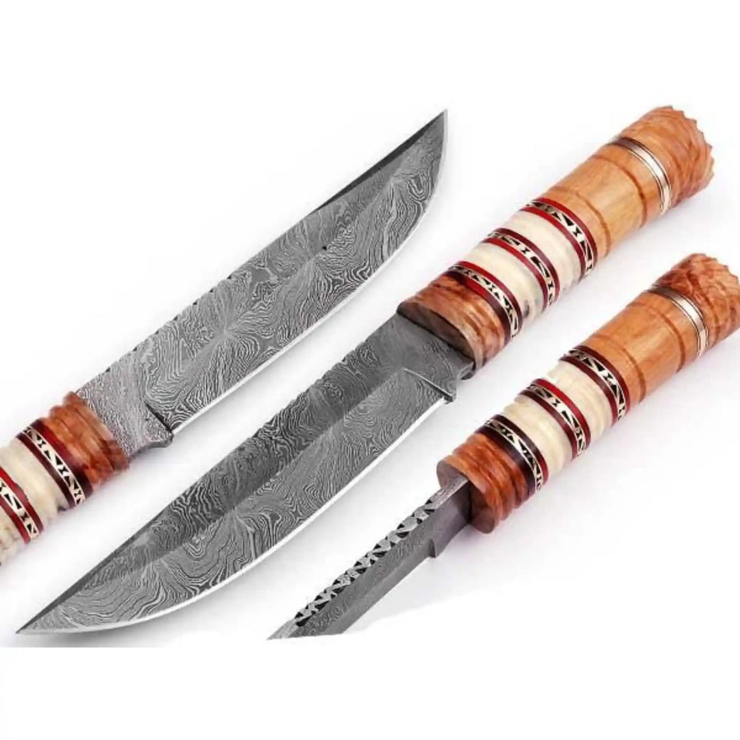 10 Inch Damascus Steel Hunting Knife with Stacked Wood Handle | JW SteelCrafts handmade Skinner Knife by JW SteelCrafts