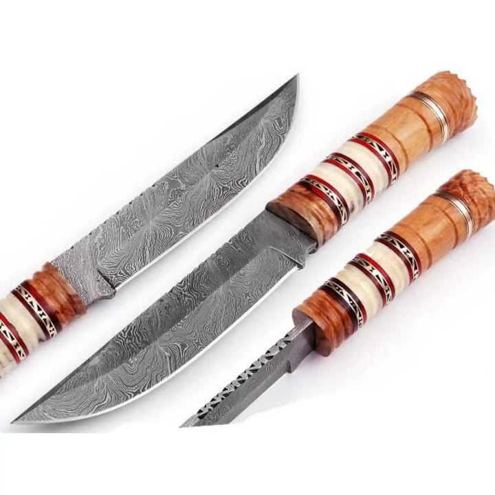 10 Inch Damascus Steel Hunting Knife with Stacked Wood Handle | JW SteelCrafts handmade Skinner Knife by JW SteelCrafts