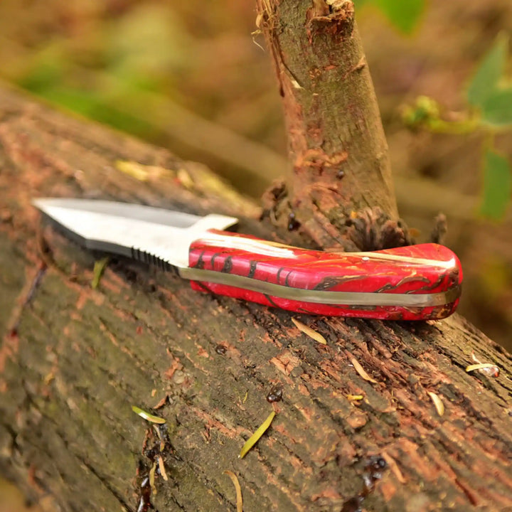 Acid Washed Stainless Steel Hunting Knife – Pinecone Handle | Outdoor &amp; Camping Knife