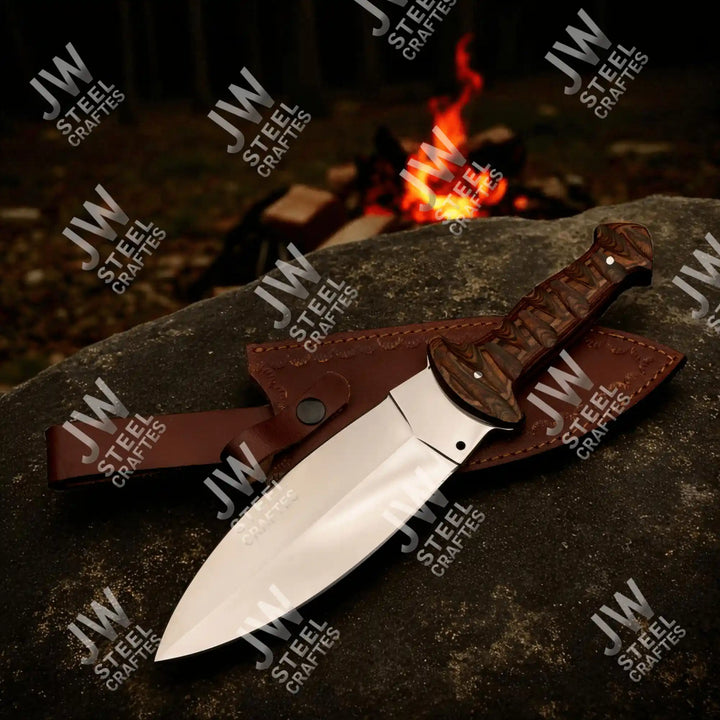 Handcrafted J2 Stainless Steel Boot Knife | Pakka Wood Handle | Leather Sheath | 13.5" Hunting Blade