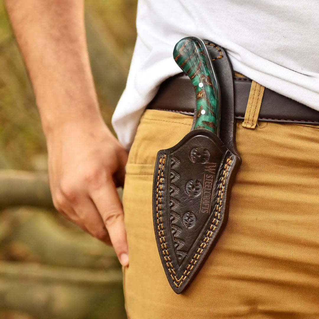 Acid Washed Stainless Steel Hunting Knife – Pinecone Handle | Outdoor &amp; Camping Knife