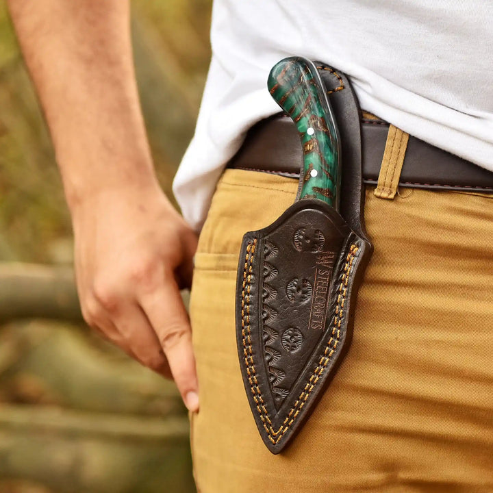 Acid Washed Stainless Steel Hunting Knife – Pinecone Handle | Outdoor &amp; Camping Knife