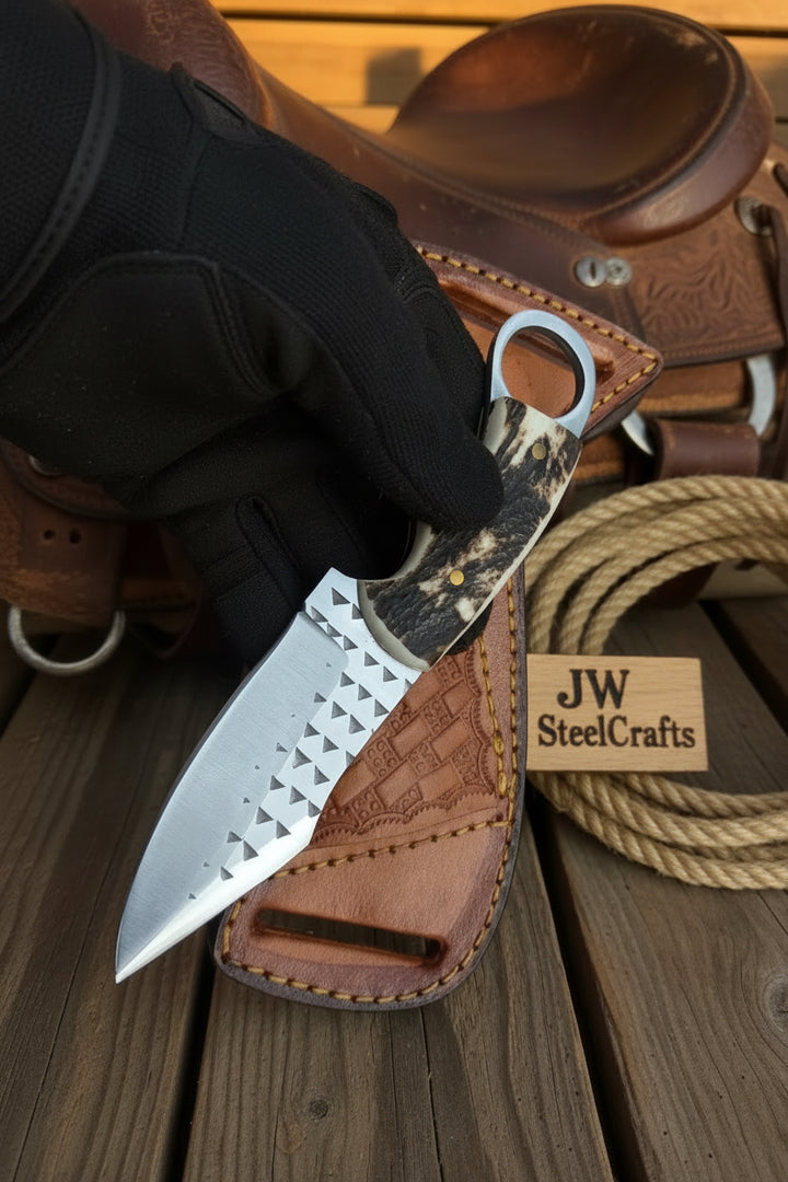 Sundance Tracker Knife 9" Handmade Carbon Steel with Finger Ring Detail