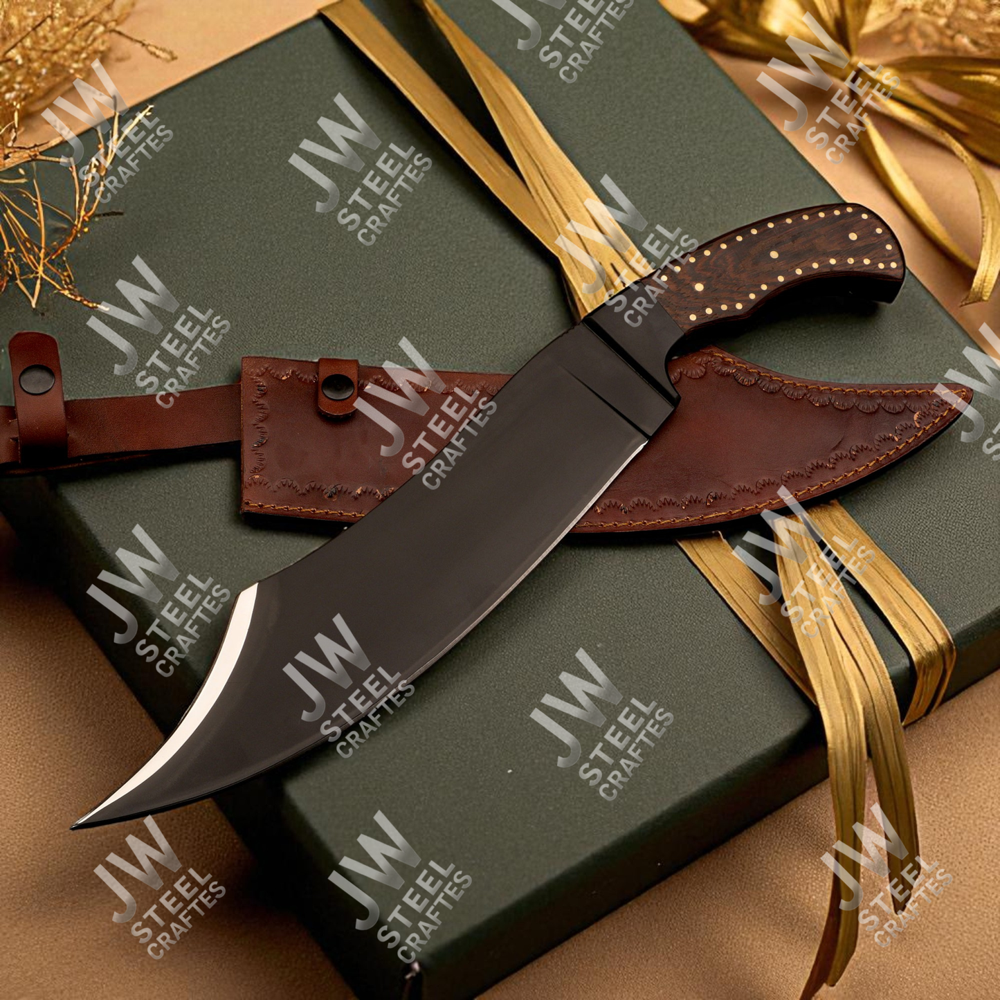 Hand Forged J2 Stainless Steel Skinner Knife with Blue Pakka Wood Handle & Leather Sheath – Hunting, Camping, Everyday Carry