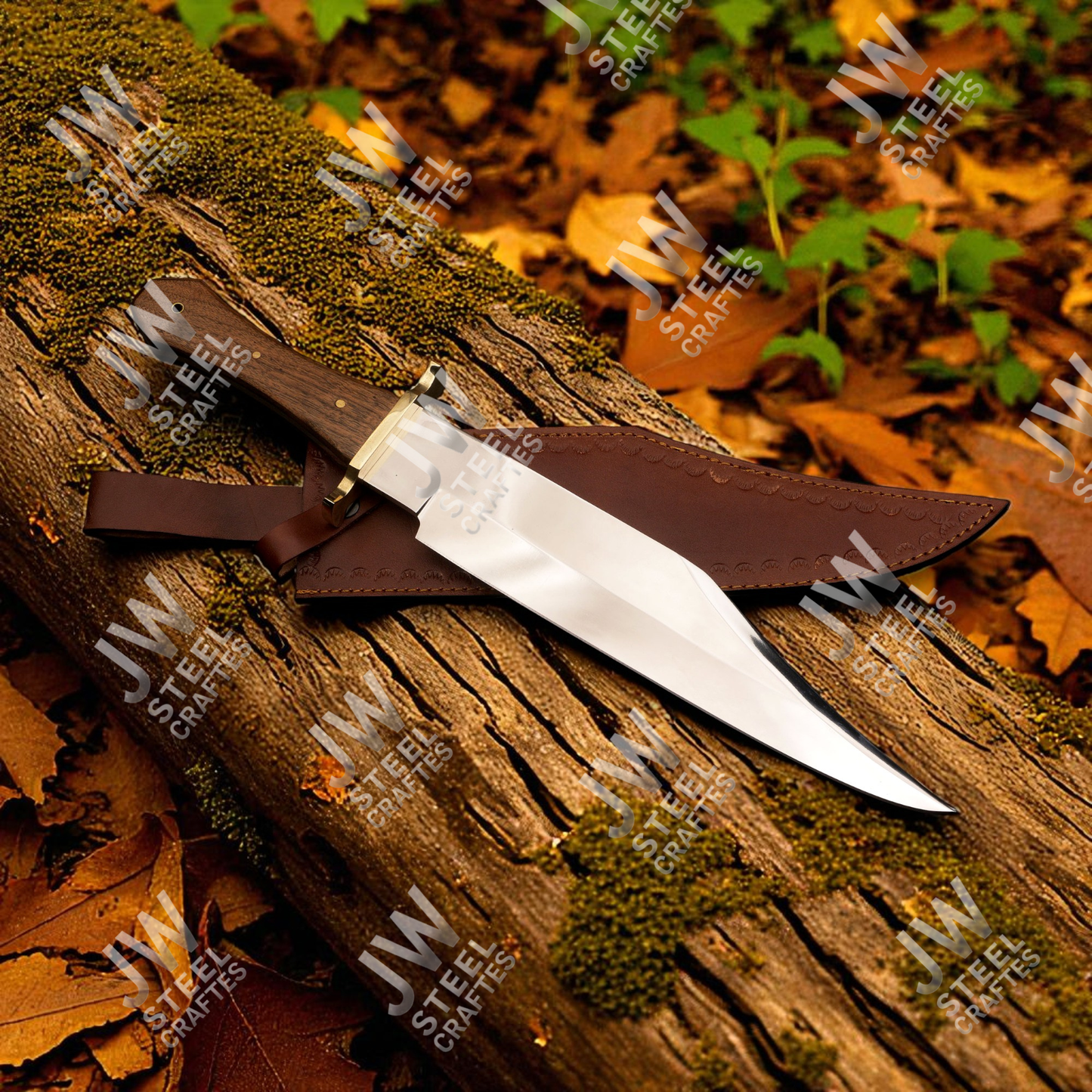 Hand Forged High Carbon Steel Bowie Knife with Rosewood Handle & Leather Sheath – 20" Hunting, Camping, Survival Knife
