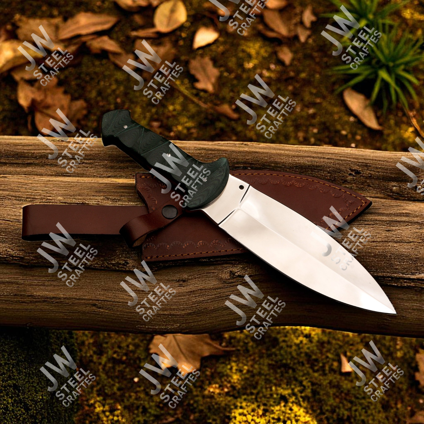 Hand Forged J2 Stainless Steel Dagger Knife with Micarta Handle | 13.5" Hunting Knife with Leather Sheath for Camping & EDC