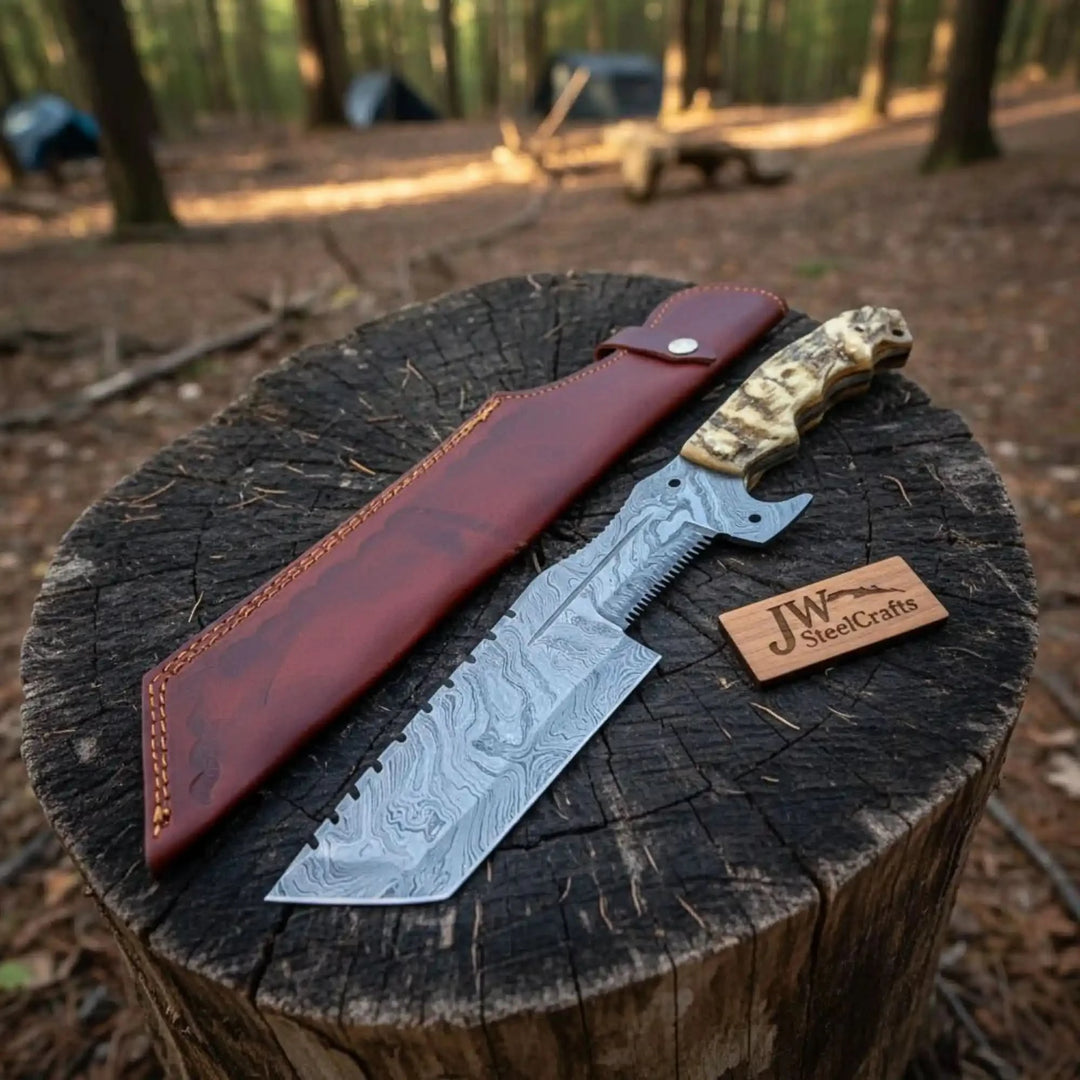 12.5" Full Tang Damascus Blade Hunting Knife Ram&