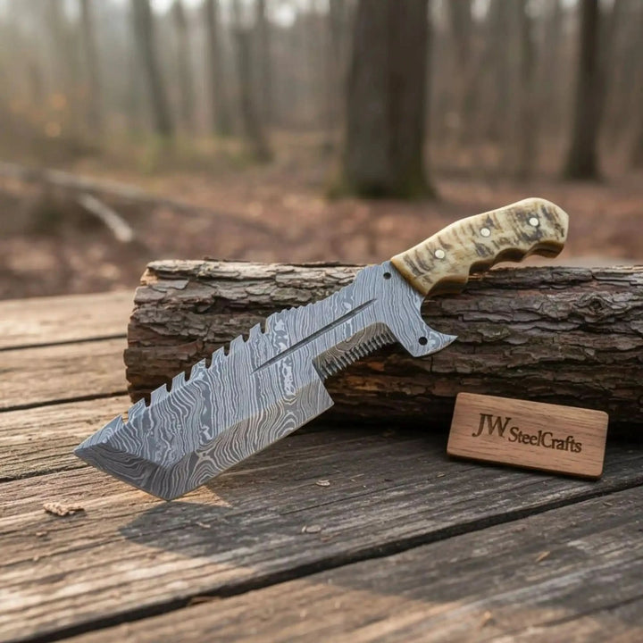 12.5" Full Tang Damascus Blade Hunting Knife Ram&