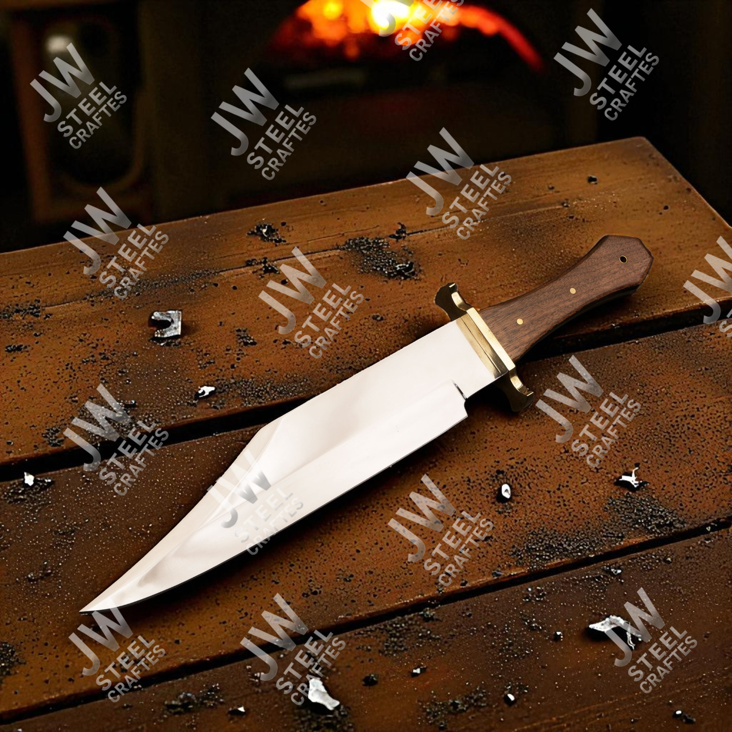 Hand Forged High Carbon Steel Bowie Knife with Rosewood Handle & Leather Sheath – 20" Hunting, Camping, Survival Knife