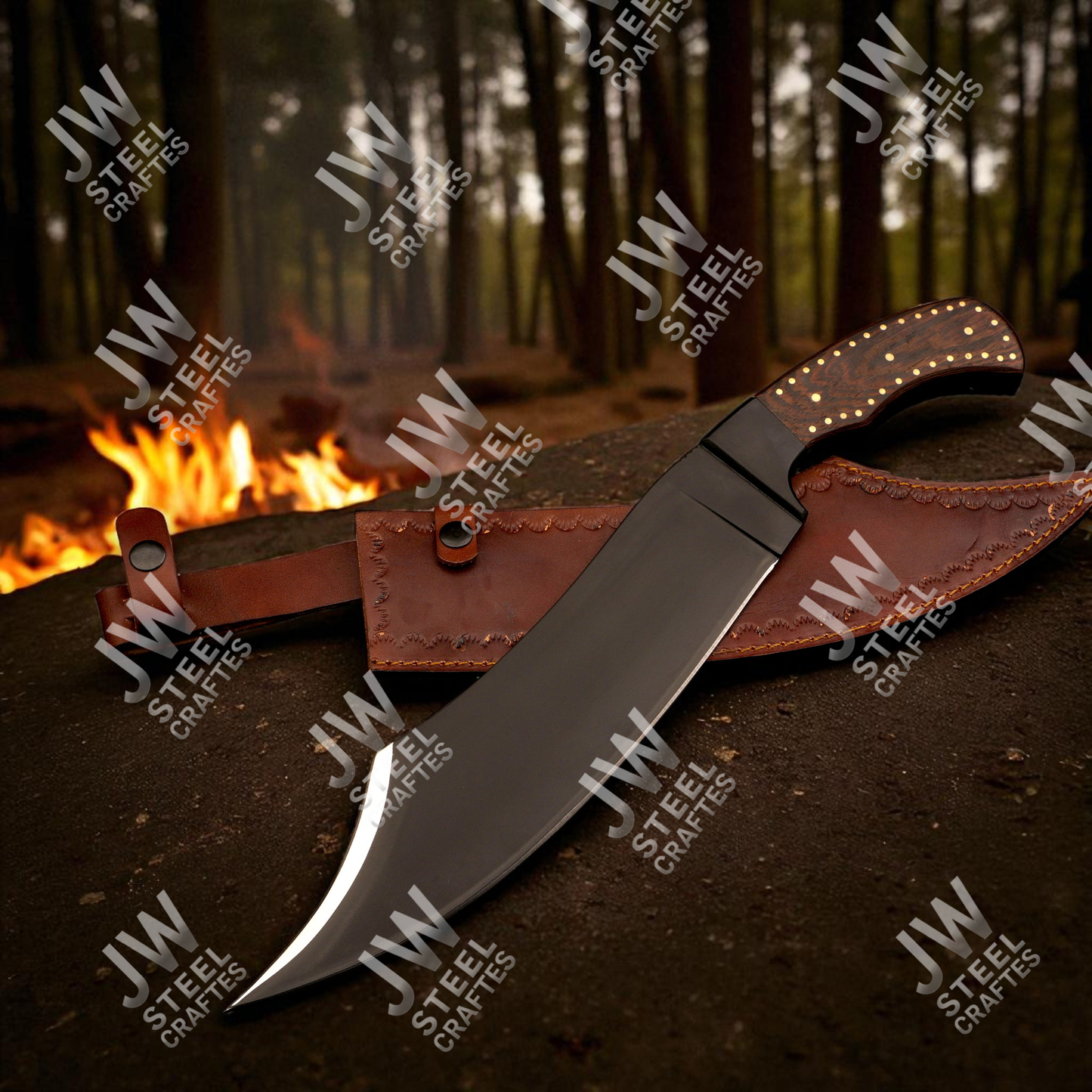 Hand Forged J2 Stainless Steel Skinner Knife with Blue Pakka Wood Handle & Leather Sheath – Hunting, Camping, Everyday Carry