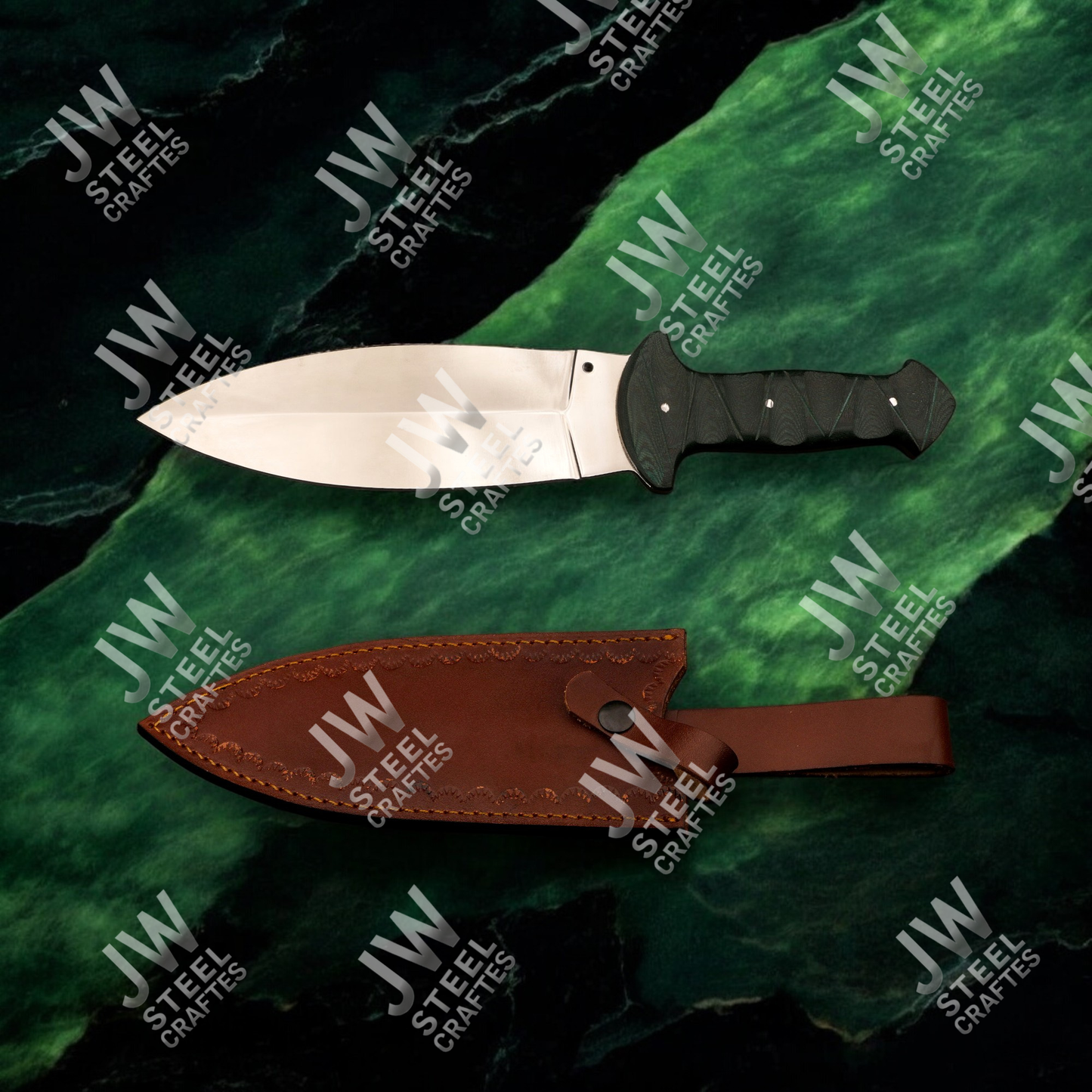 Hand Forged J2 Stainless Steel Dagger Knife with Micarta Handle | 13.5" Hunting Knife with Leather Sheath for Camping & EDC
