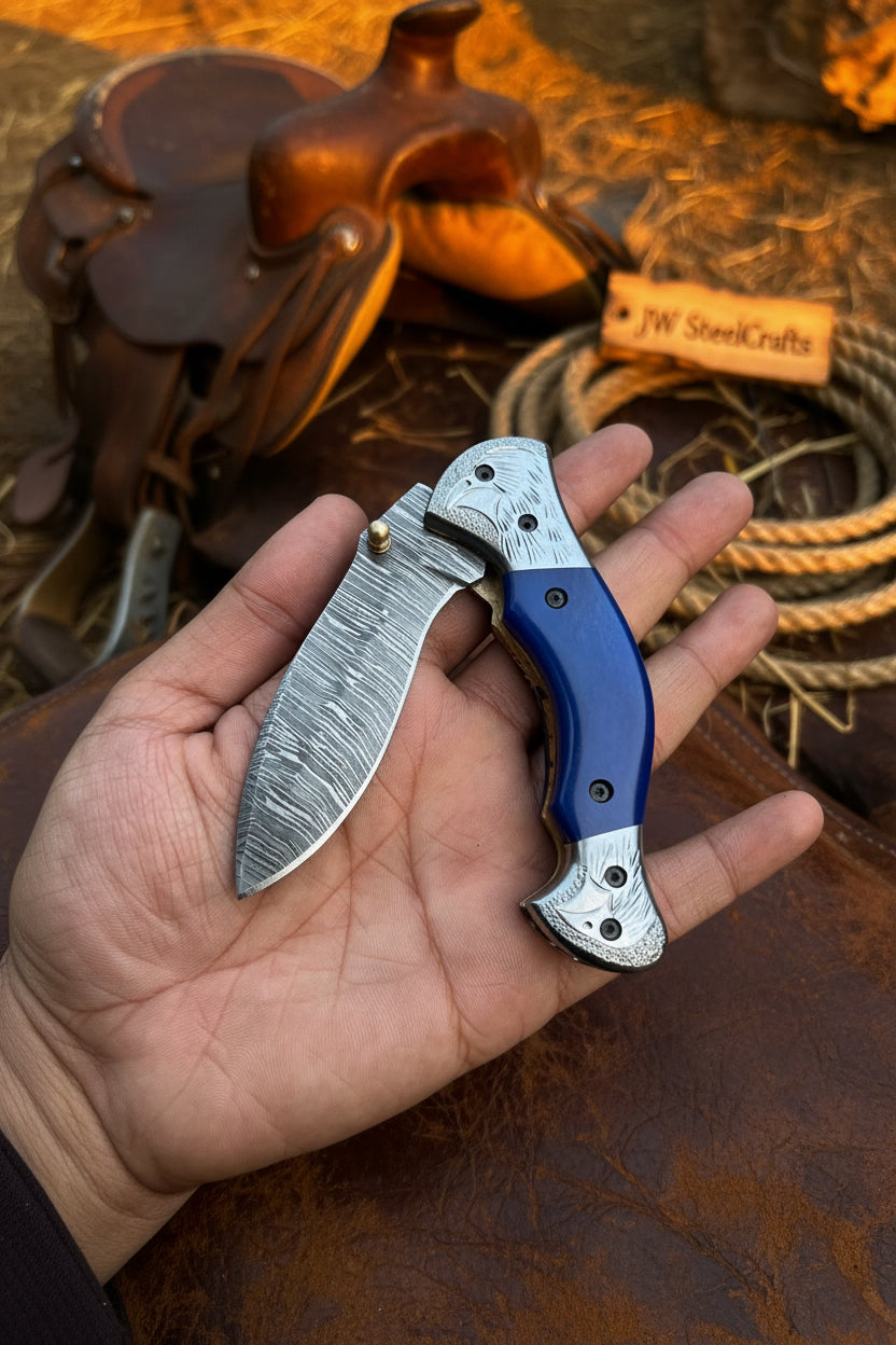 Silverline Ridge Curved Folder Knife 8" Handmade Damascus Steel Resin Handle