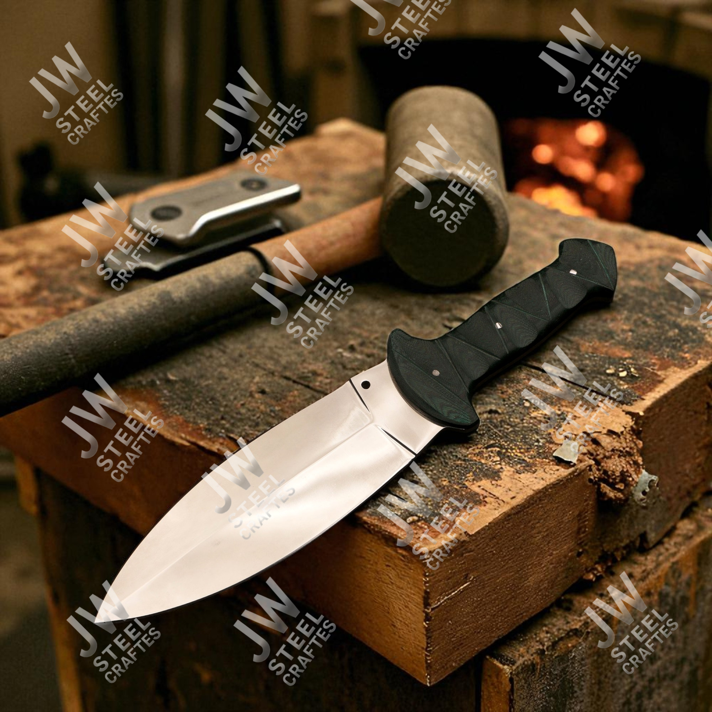 Hand Forged J2 Stainless Steel Dagger Knife with Micarta Handle | 13.5" Hunting Knife with Leather Sheath for Camping & EDC