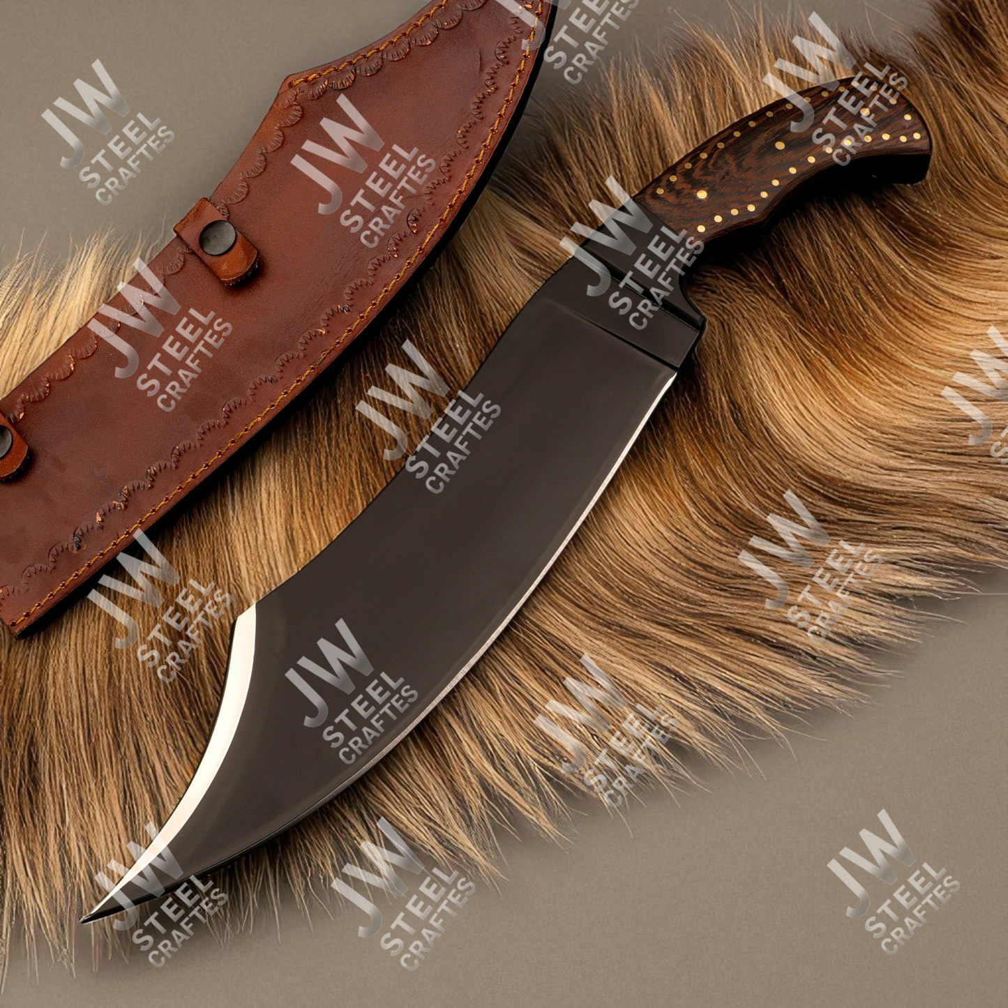 Hand Forged J2 Stainless Steel Skinner Knife with Blue Pakka Wood Handle & Leather Sheath – Hunting, Camping, Everyday Carry