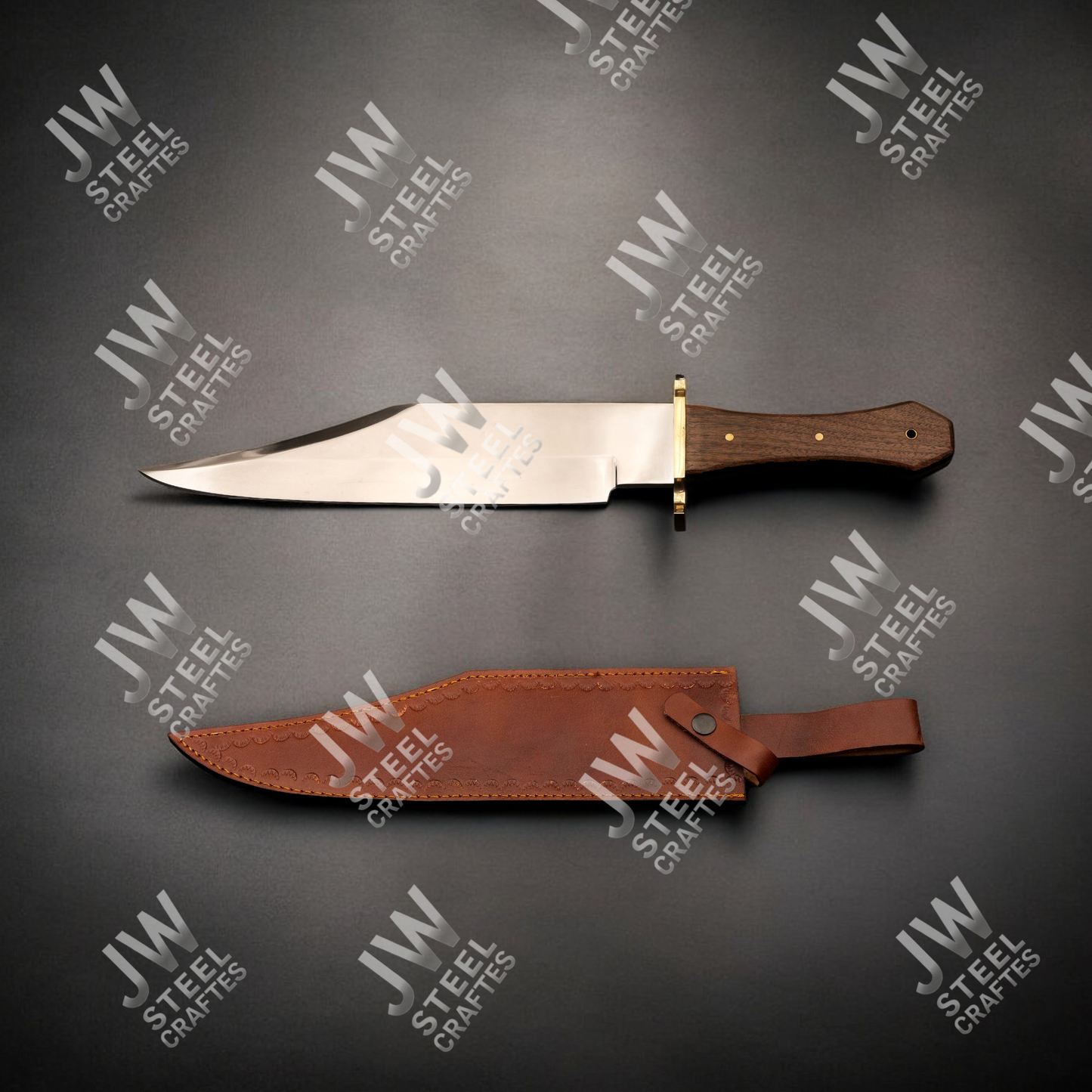 Hand Forged High Carbon Steel Bowie Knife with Rosewood Handle & Leather Sheath – 20" Hunting, Camping, Survival Knife