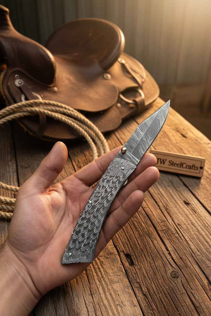 Forgehammer Folder Knife 8" Handmade All-Steel Damascus Liner Lock