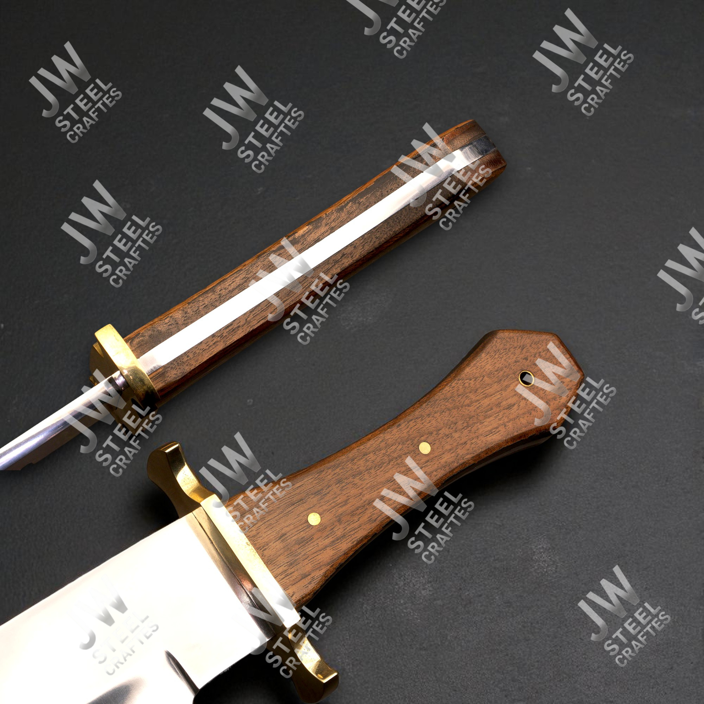 Hand Forged High Carbon Steel Bowie Knife with Rosewood Handle & Leather Sheath – 20" Hunting, Camping, Survival Knife