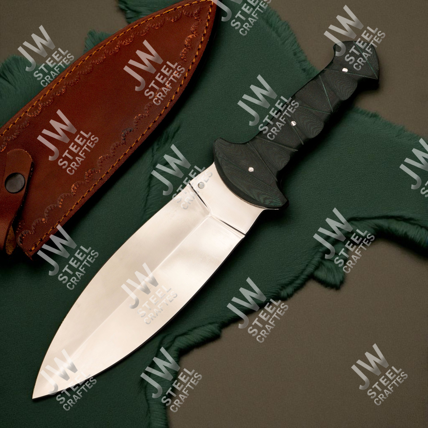 Hand Forged J2 Stainless Steel Dagger Knife with Micarta Handle | 13.5" Hunting Knife with Leather Sheath for Camping & EDC