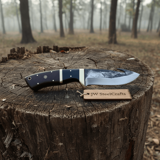 Gut hook knife with wood and brass handle. handmade Handmade Gut Hook Knives by JW SteelCrafts