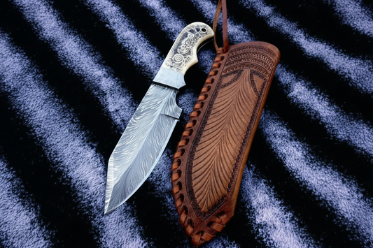 Customized Handmade Hunting knife with scrimshaw handle