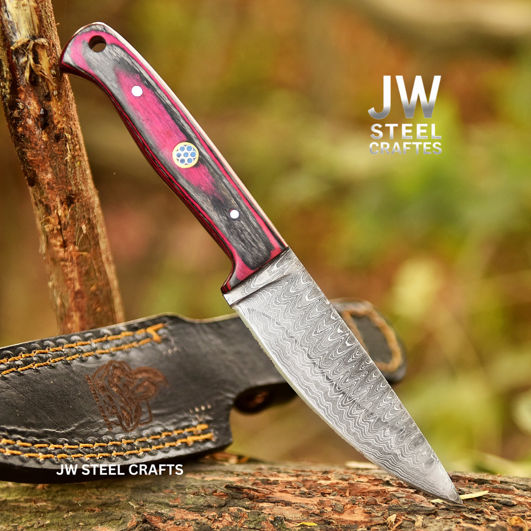 Twilight Resin Bushcraft Knife 8" Pink &amp; Blue Pakka Wood Handle | JW SteelCrafts