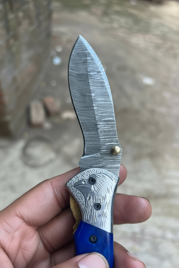 Walnut Hawkbill Folder 8" Handmade Walnut Wood Damascus Blade