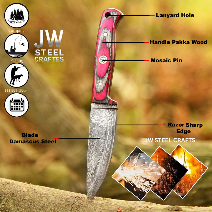 Twilight Resin Bushcraft Knife 8" Pink &amp; Blue Pakka Wood Handle | JW SteelCrafts