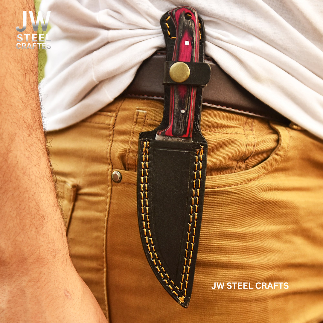 Twilight Resin Bushcraft Knife 8" Pink &amp; Blue Pakka Wood Handle | JW SteelCrafts