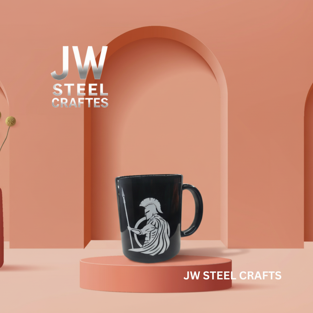 Black Ceramic Mug with Mythic-Inspired Art Design – Handmade Coffee Cup | JW Steel Crafts