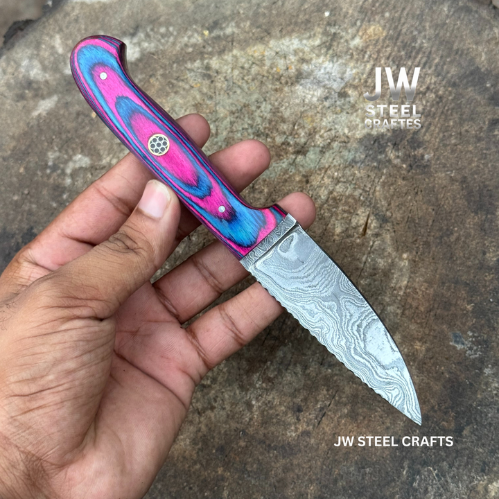 Twilight Resin Bushcraft Knife 8" Pink &amp; Blue Pakka Wood Handle | JW SteelCrafts