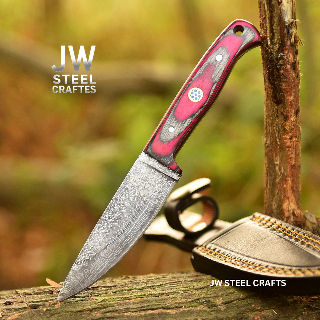 Twilight Resin Bushcraft Knife 8" Pink &amp; Blue Pakka Wood Handle | JW SteelCrafts