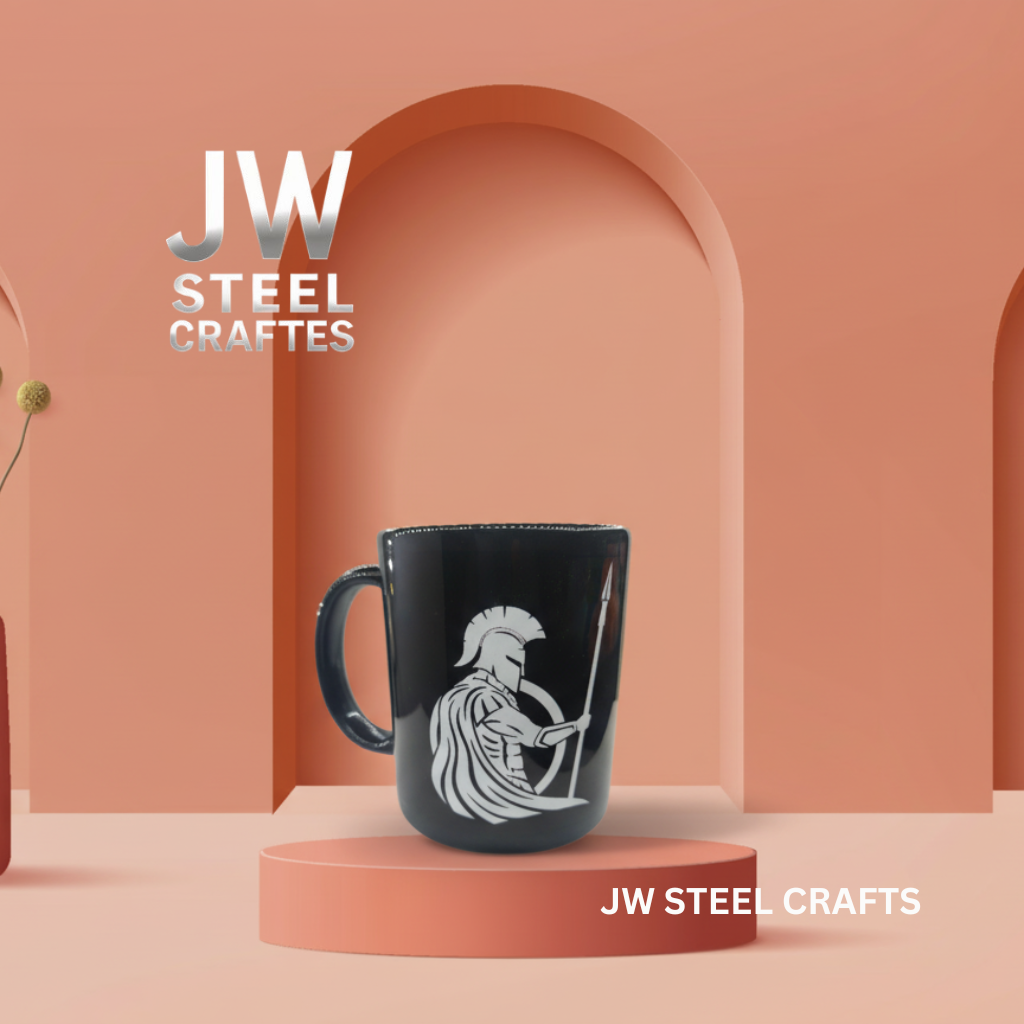 Black Ceramic Mug with Mythic-Inspired Art Design – Handmade Coffee Cup | JW Steel Crafts