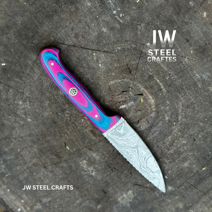 Twilight Resin Bushcraft Knife 8" Pink &amp; Blue Pakka Wood Handle | JW SteelCrafts