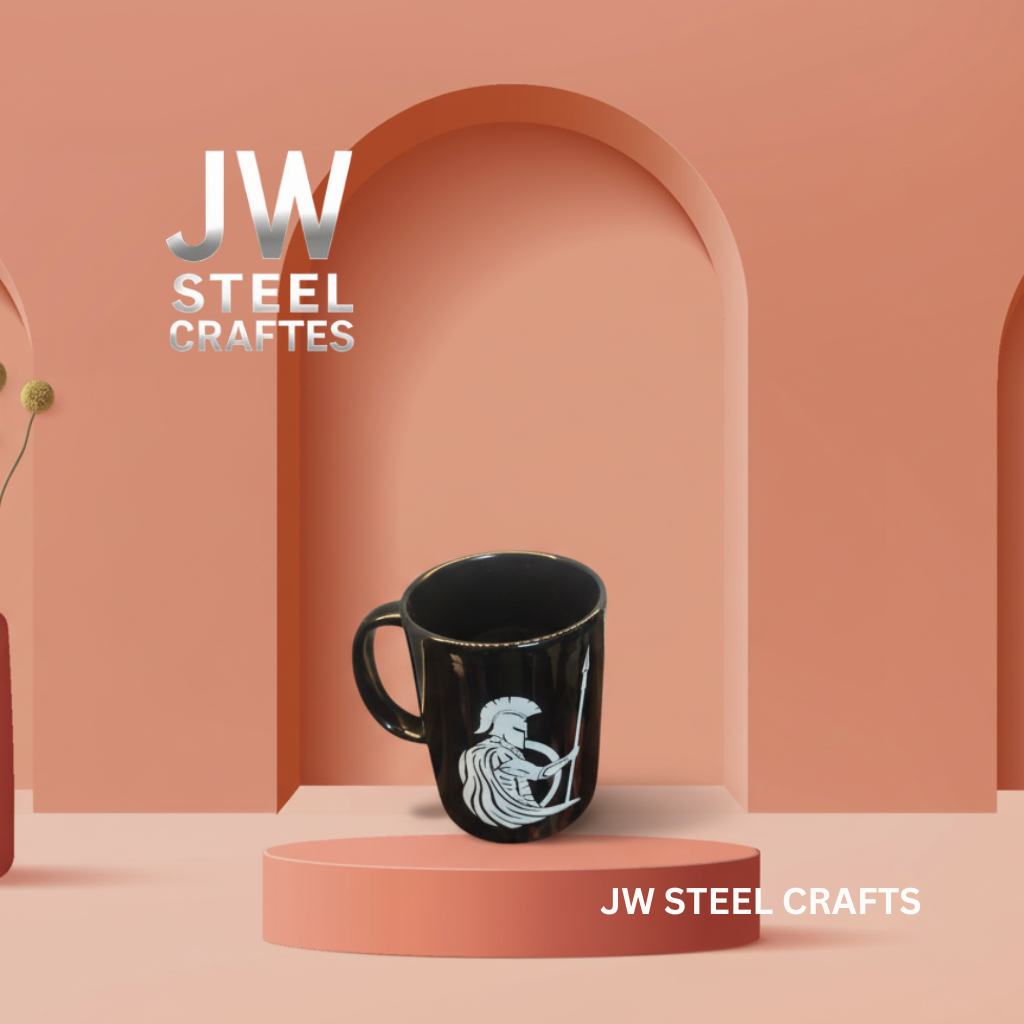 Black Ceramic Mug with Mythic-Inspired Art Design – Handmade Coffee Cup | JW Steel Crafts