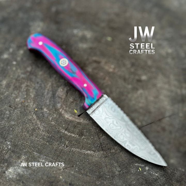 Twilight Resin Bushcraft Knife 8" Pink &amp; Blue Pakka Wood Handle | JW SteelCrafts
