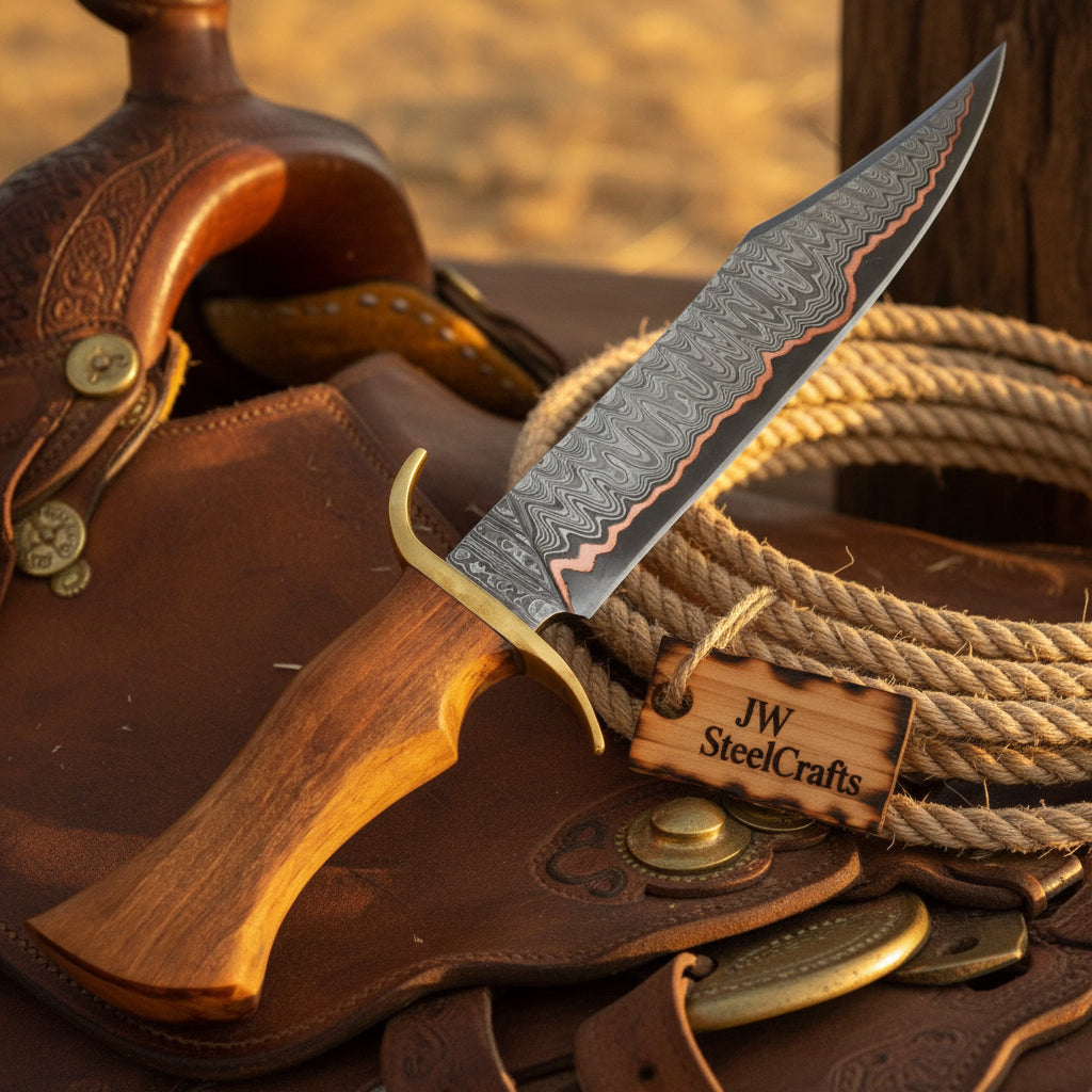 Timberland Trapper Bowie Knife 10" Handmade Damascus Presentation Box
